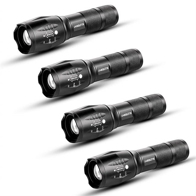 Emergency Handheld Flashlight, 4 Pack, Adjustable Focus, Water Resistant with 5 Modes, Best Tactical Torch for Hurricane, Camping, Dog Walking